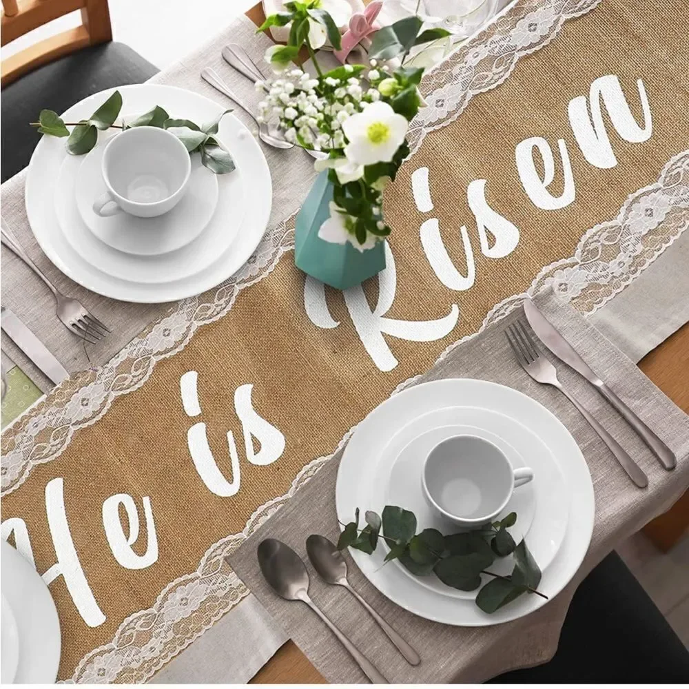 Easter Burlap and Lace Table Runner NWT